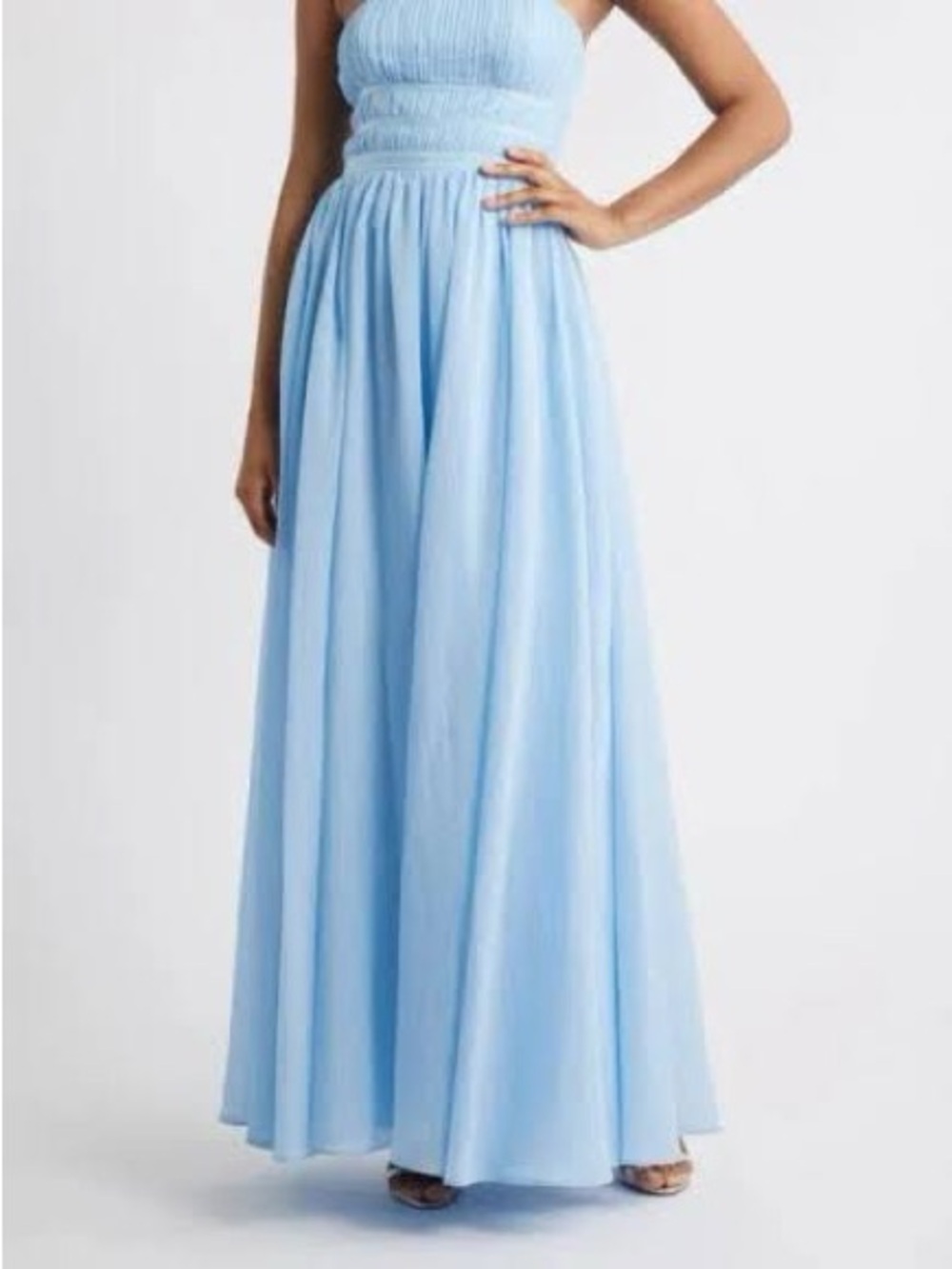 NWT Lulus Calais Sky Blue Strapless Pleated Maxi Dress M